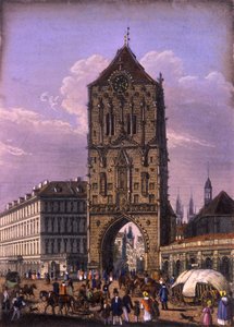 Powder Tower, Praha, ca. 1840 (farget stålgravering)